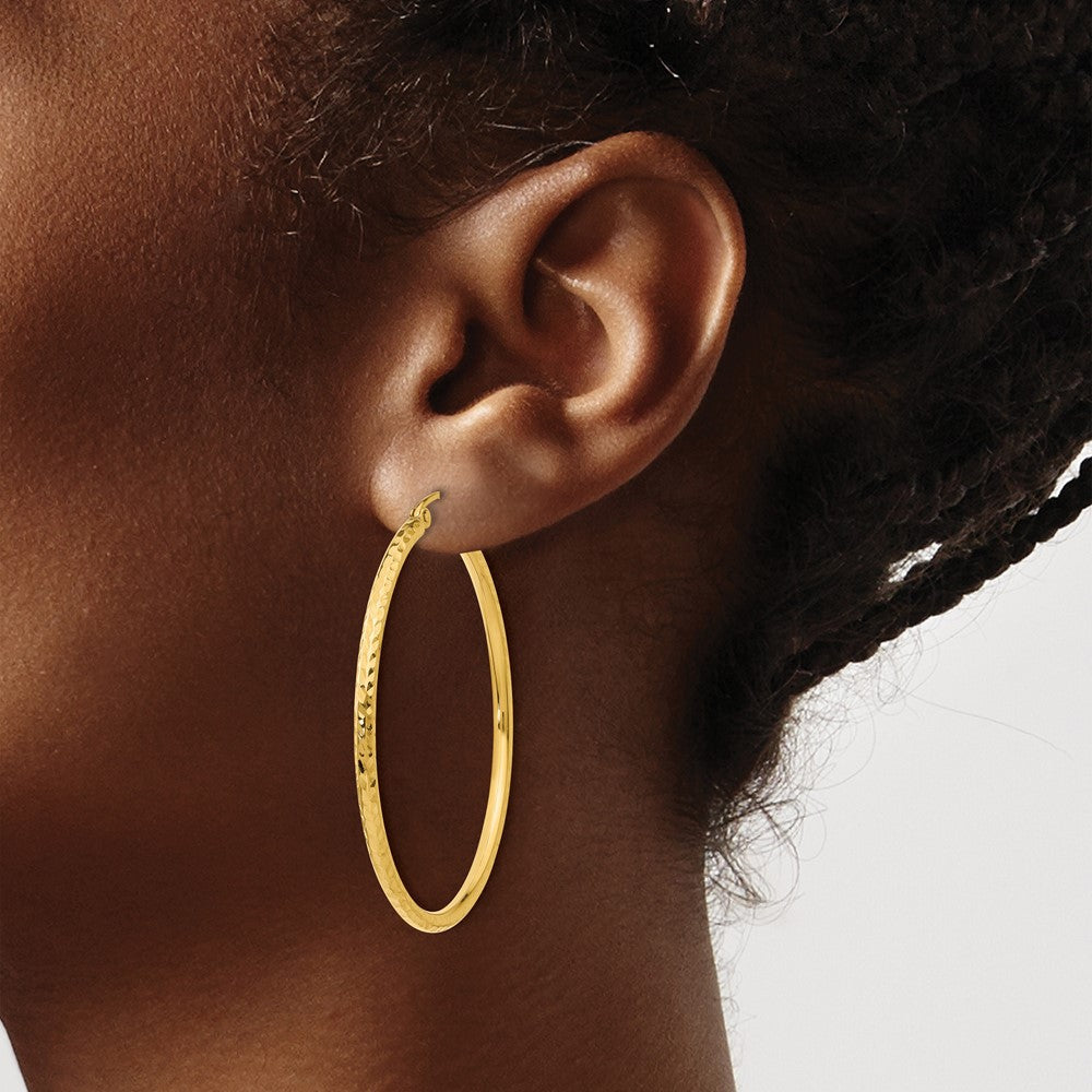 14K Gelbgold Diamantiert 2mm Rund Röhre Creolen