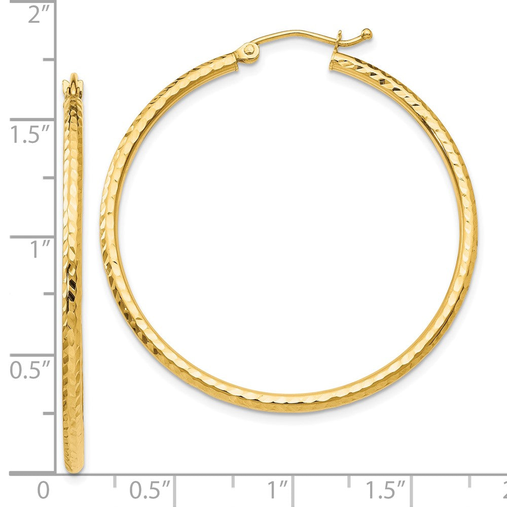 14K Gelbgold Diamantiert 2mm Rund Röhre Creolen