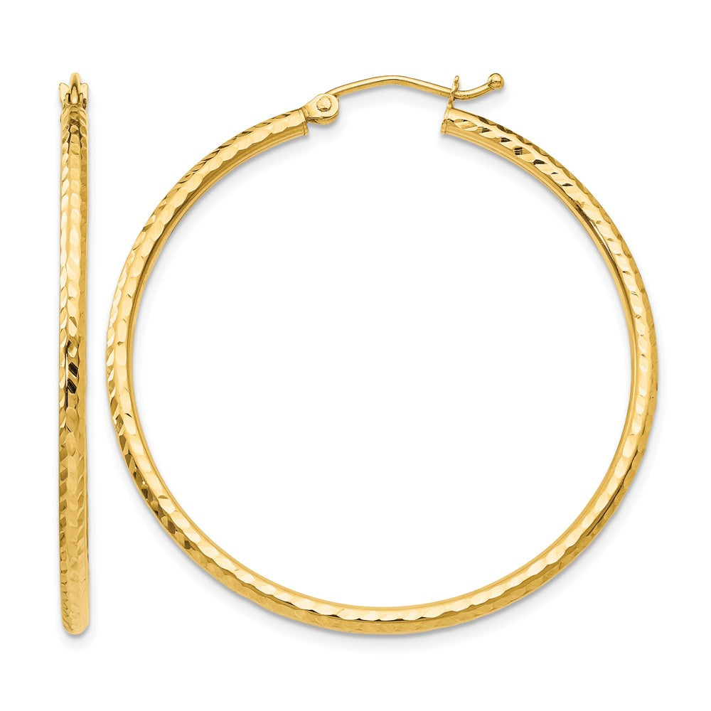 14K Gelbgold Diamantiert 2mm Rund Röhre Creolen