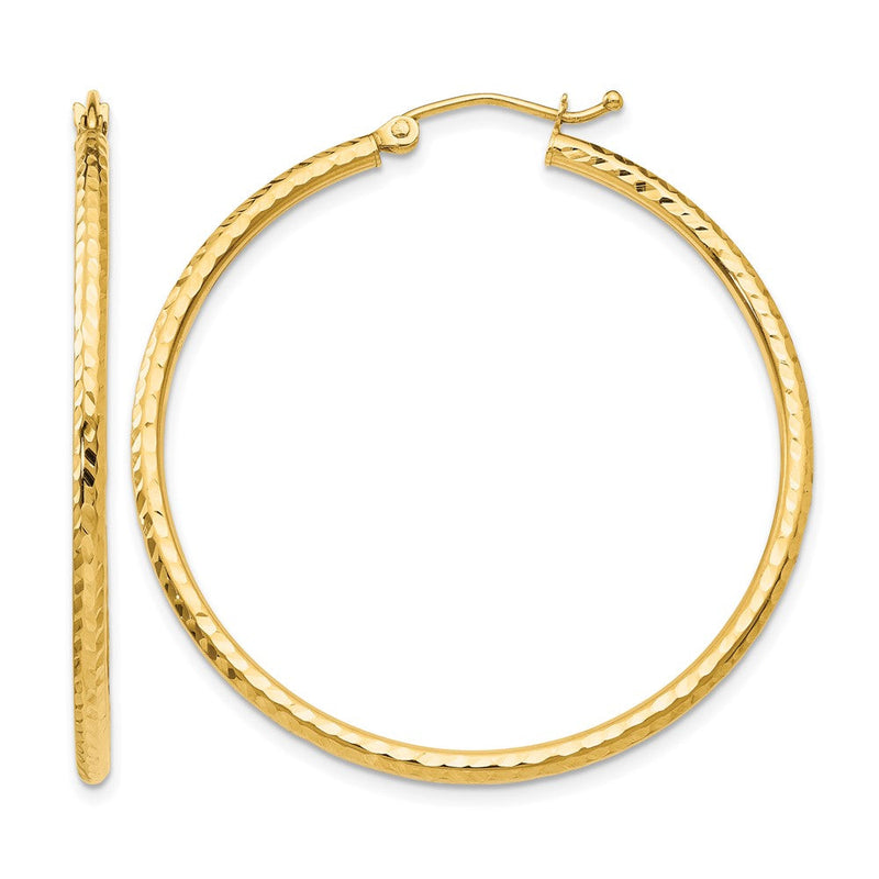 14K Gelbgold Diamantiert 2mm Rund Röhre Creolen