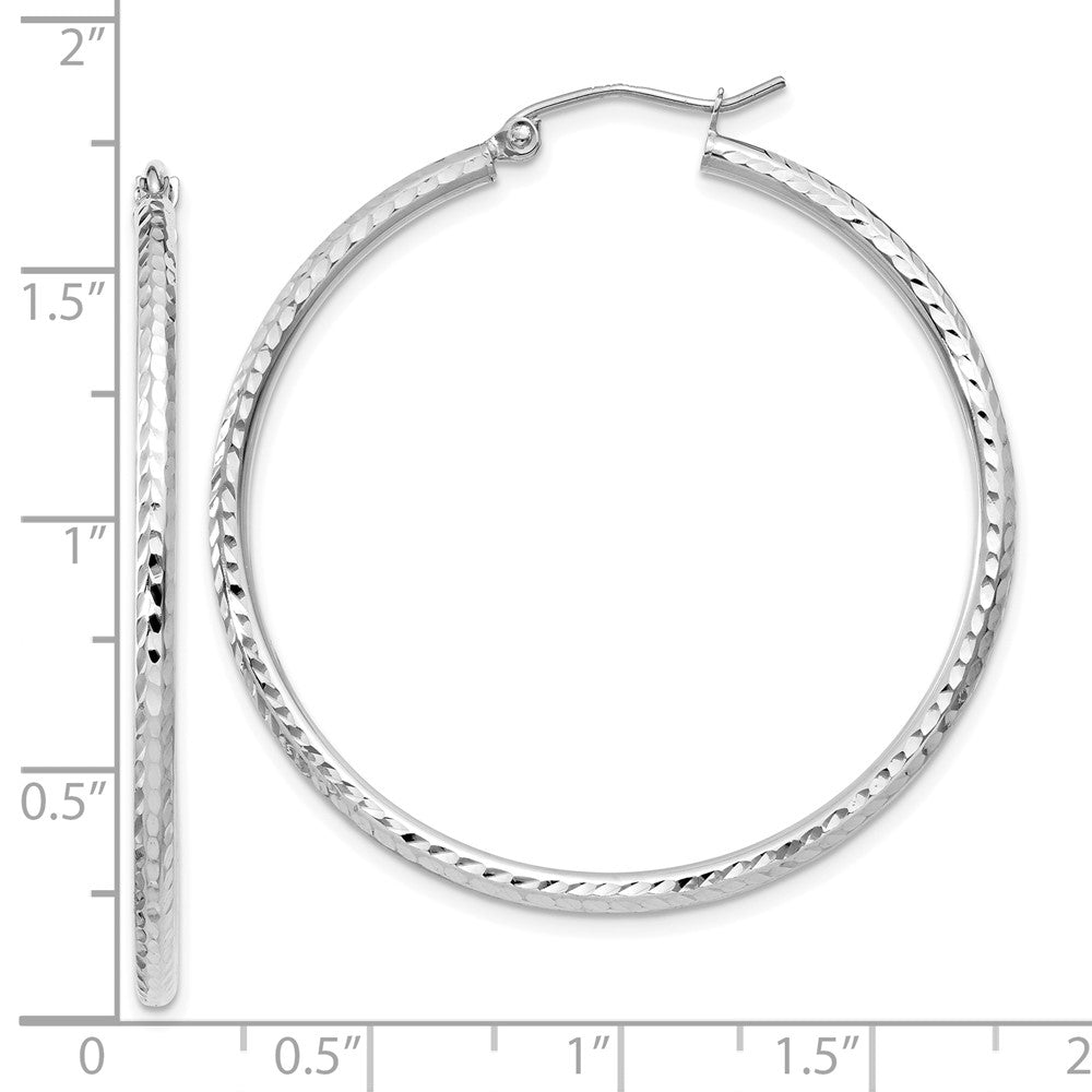 14K Weißgold Diamantiert 2mm Rund Röhre Creolen