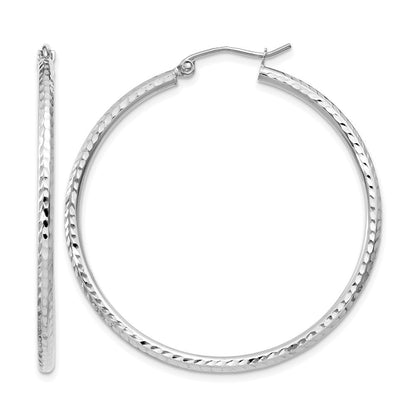 14K Weißgold Diamantiert 2mm Rund Röhre Creolen