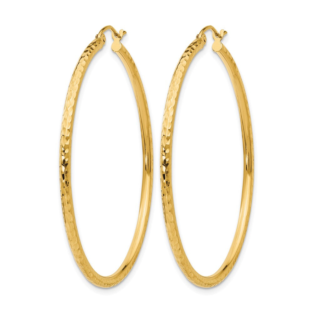 14K Gelbgold Diamantiert 2mm Rund Röhre Creolen