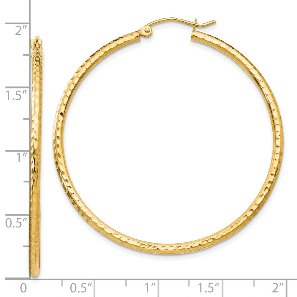 14K Gelbgold Diamantiert 2mm Rund Röhre Creolen