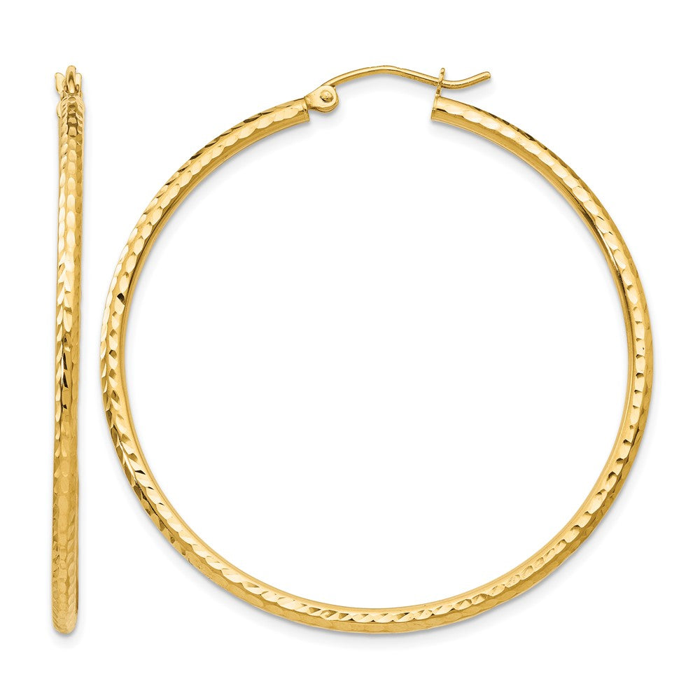 14K Gelbgold Diamantiert 2mm Rund Röhre Creolen
