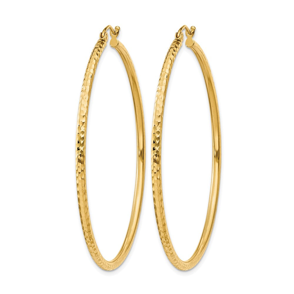 14K Gelbgold Diamantiert 2mm Rund Röhre Creolen