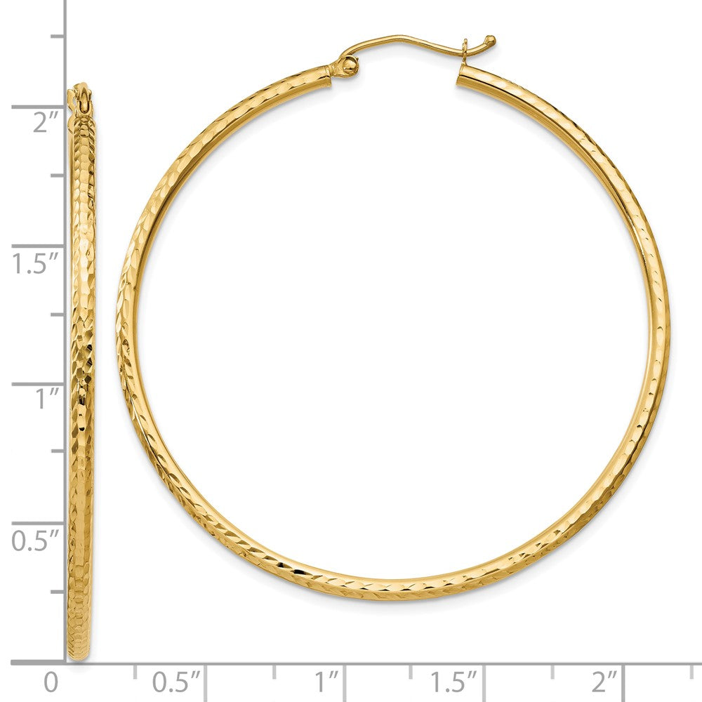 14K Gelbgold Diamantiert 2mm Rund Röhre Creolen