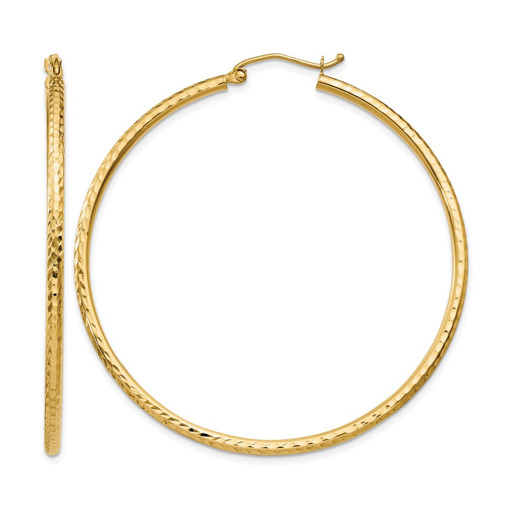 14K Gelbgold Diamantiert 2mm Rund Röhre Creolen