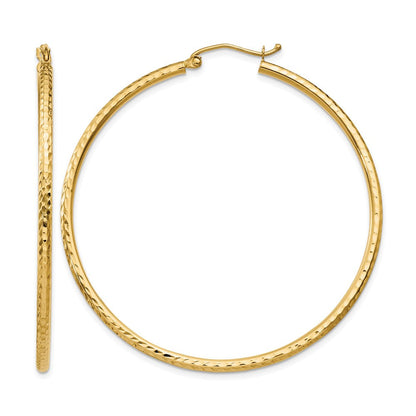 14K Gelbgold Diamantiert 2mm Rund Röhre Creolen