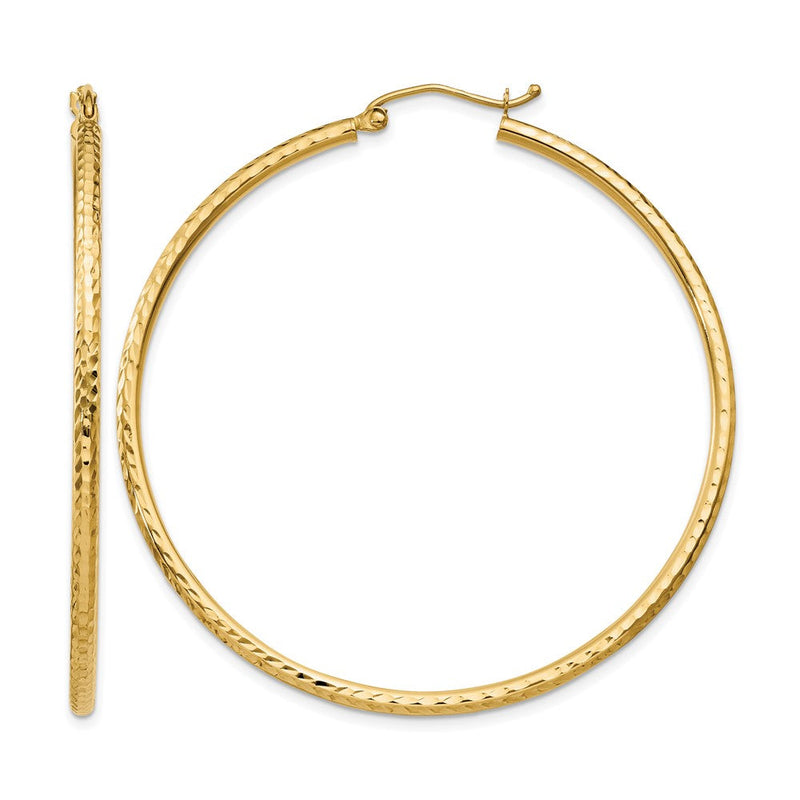 14K Gelbgold Diamantiert 2mm Rund Röhre Creolen