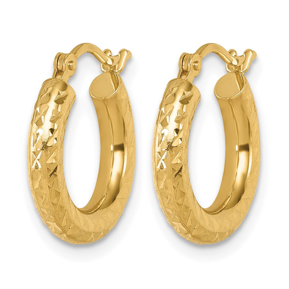 14K Gelbgold Diamantiert 3mm Rund Creolen