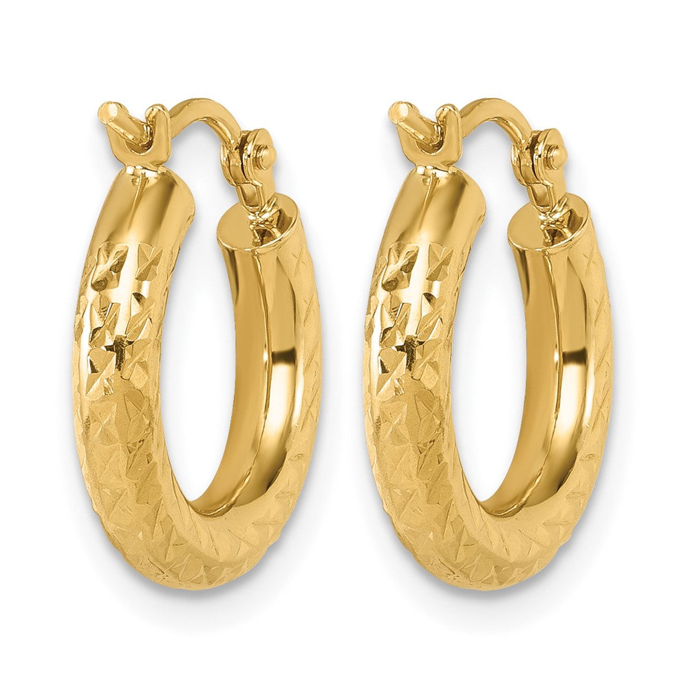 14K Gelbgold Diamantiert 3mm Rund Creolen