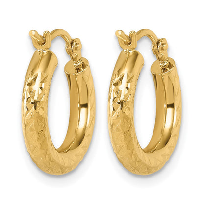 14K Gelbgold Diamantiert 3mm Rund Creolen