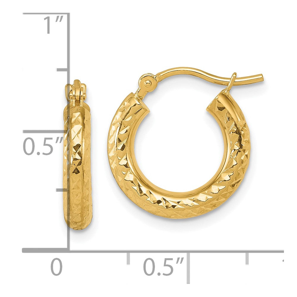 14K Gelbgold Diamantiert 3mm Rund Creolen