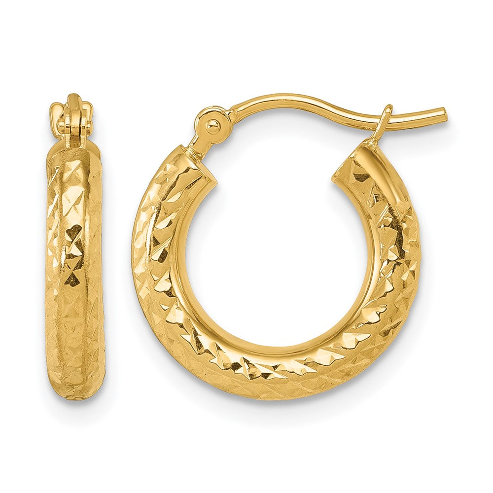 14K Gelbgold Diamantiert 3mm Rund Creolen