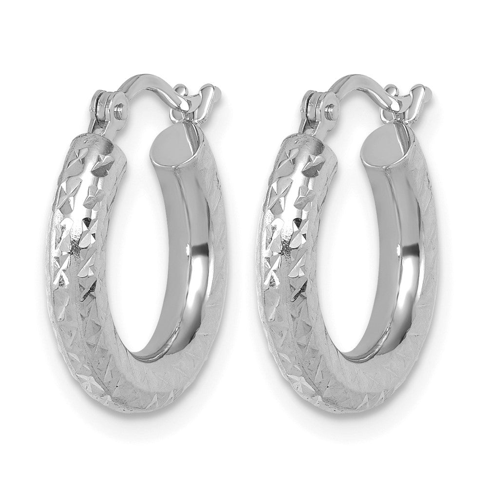 14K Weißgold Diamantiert 3mm Rund Creolen