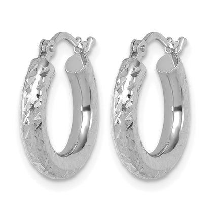 14K Weißgold Diamantiert 3mm Rund Creolen
