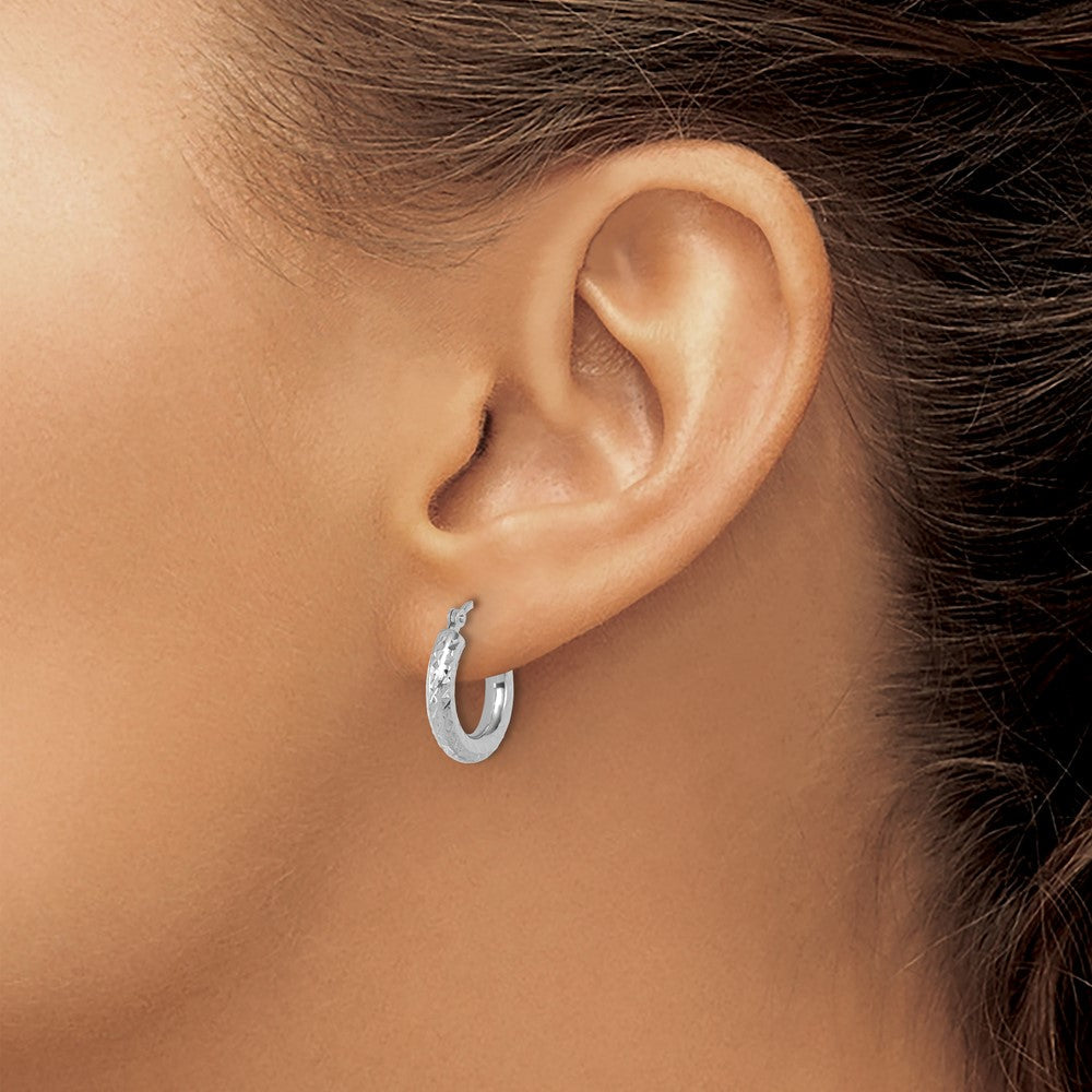14K Weißgold Diamantiert 3mm Rund Creolen