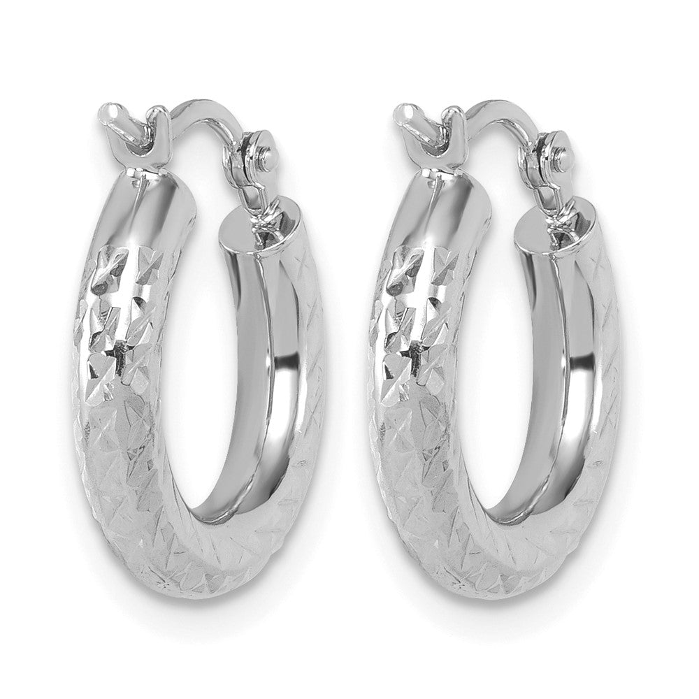 14K Weißgold Diamantiert 3mm Rund Creolen