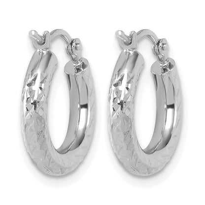 14K Weißgold Diamantiert 3mm Rund Creolen