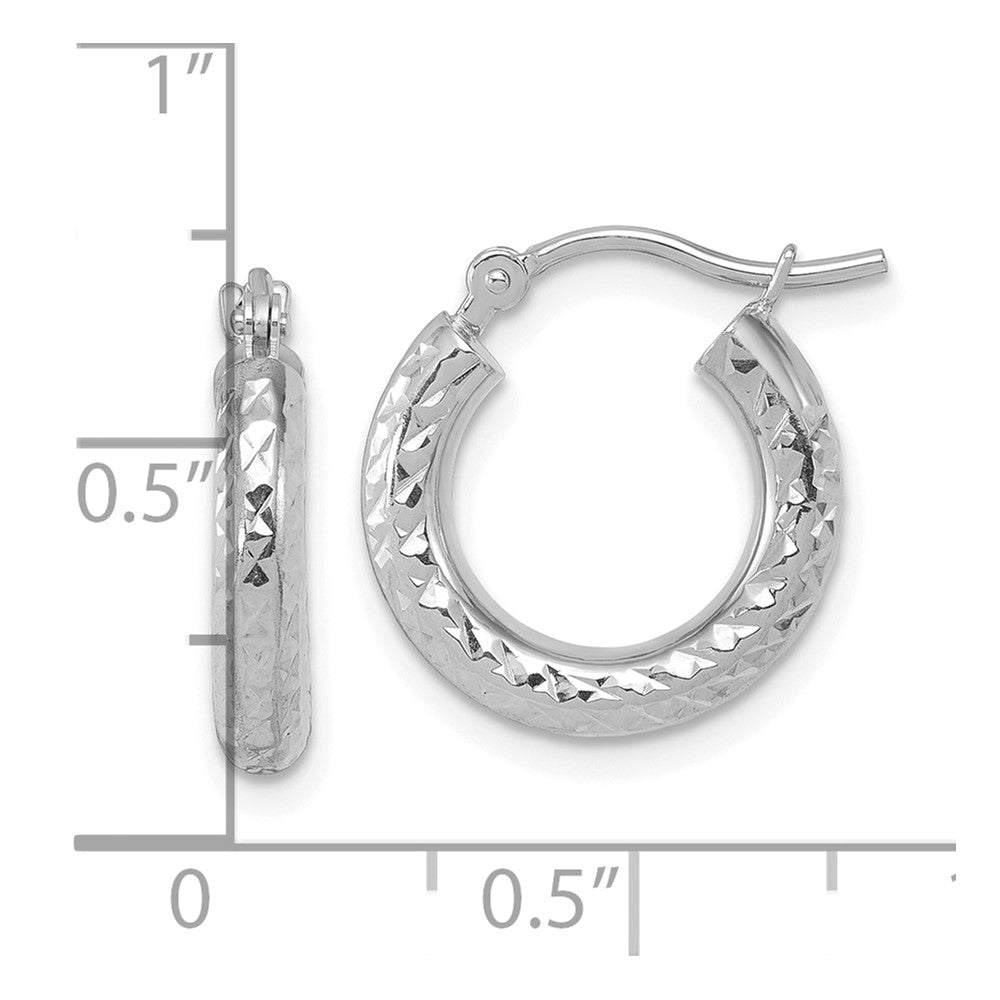 14K Weißgold Diamantiert 3mm Rund Creolen