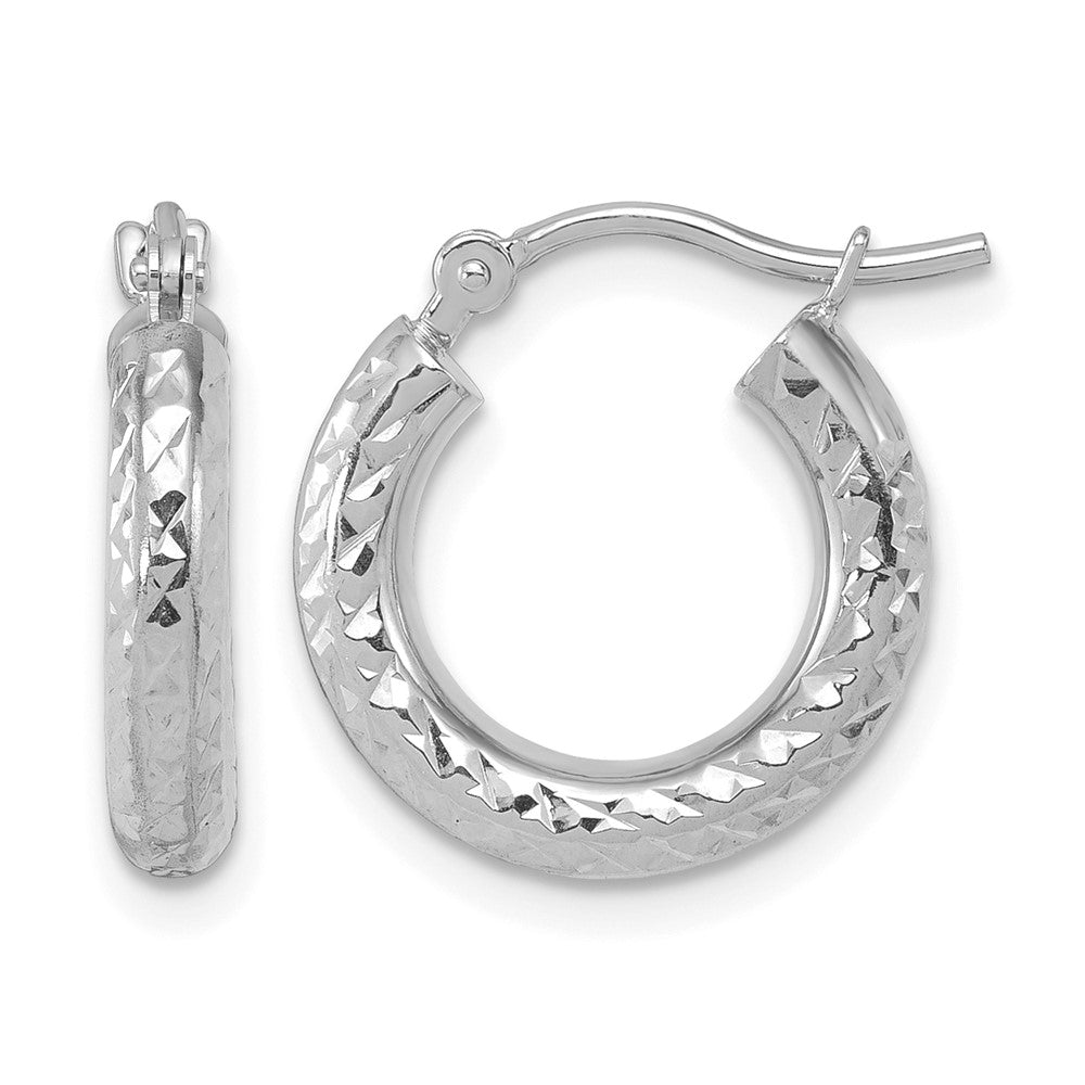 14K Weißgold Diamantiert 3mm Rund Creolen