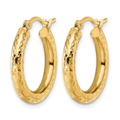 14K Gelbgold Diamantiert 3mm Rund Creolen