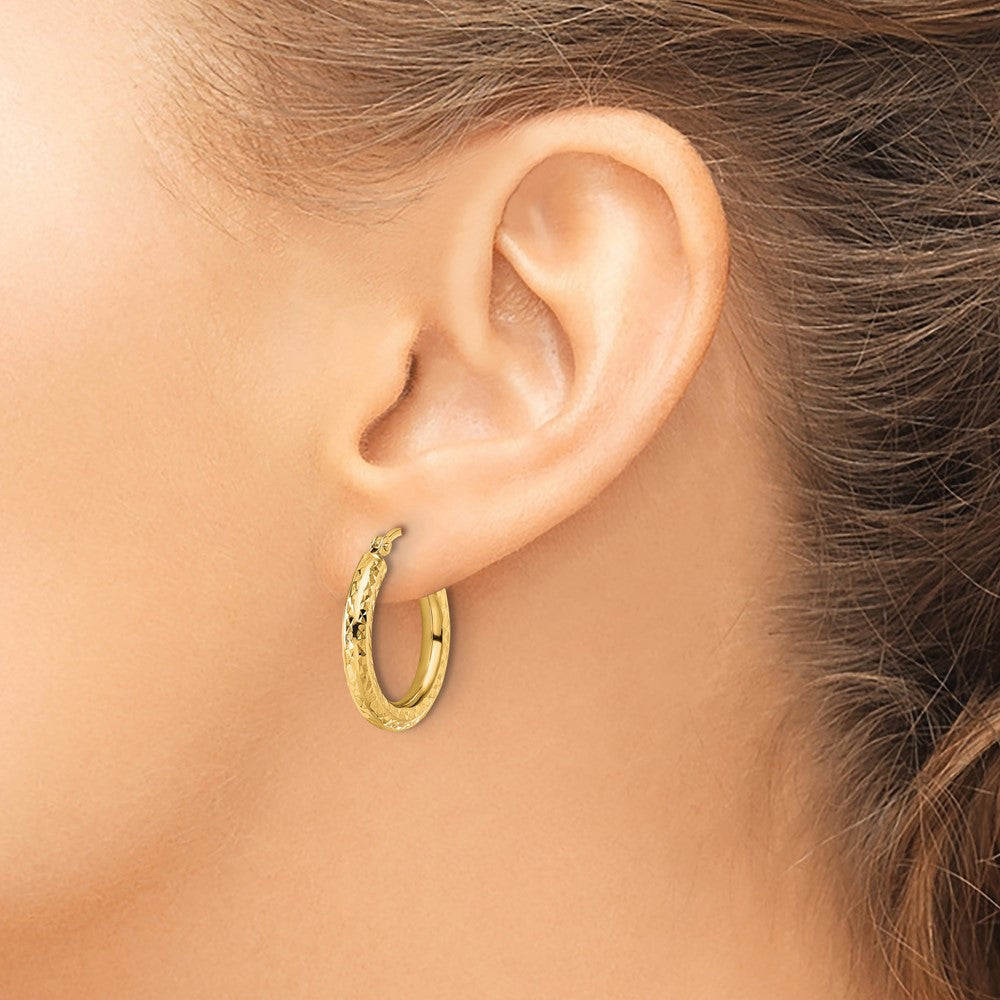 14K Gelbgold Diamantiert 3mm Rund Creolen