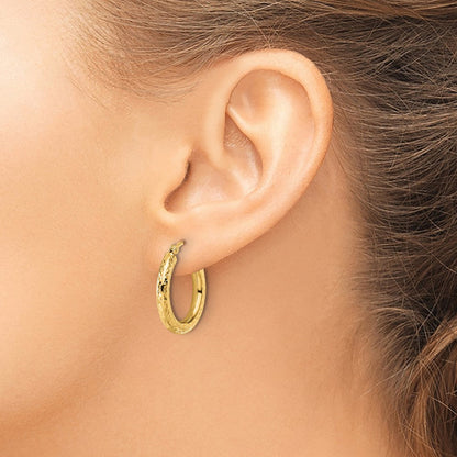14K Gelbgold Diamantiert 3mm Rund Creolen