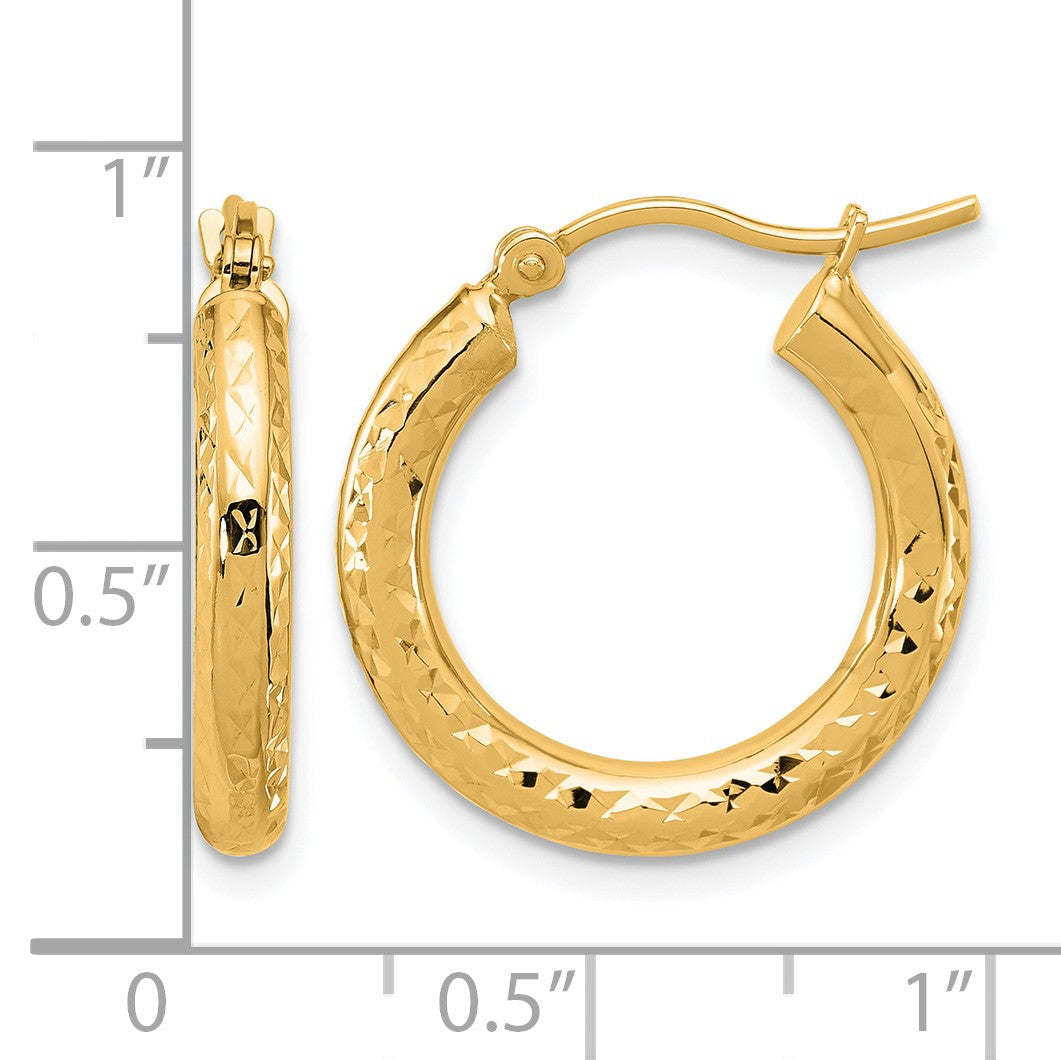 14K Gelbgold Diamantiert 3mm Rund Creolen