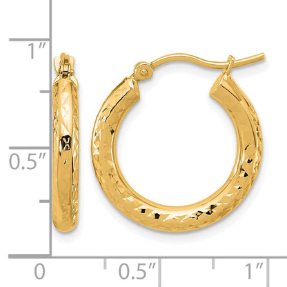 14K Gelbgold Diamantiert 3mm Rund Creolen