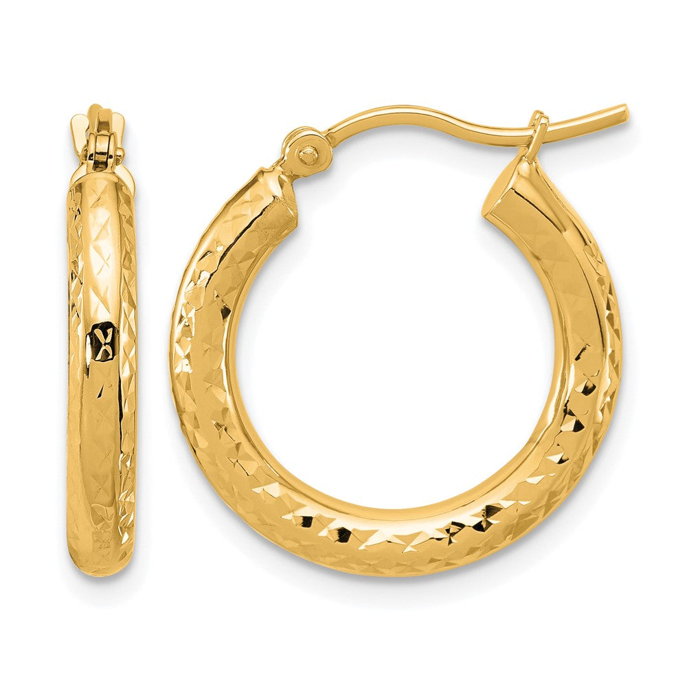 14K Gelbgold Diamantiert 3mm Rund Creolen