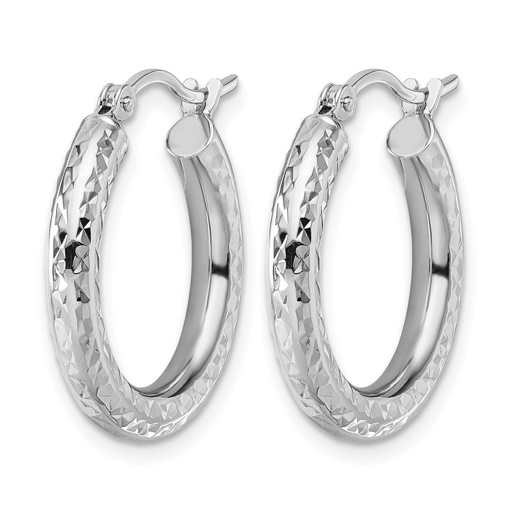 14K Weißgold Diamantiert 3mm Rund Creolen