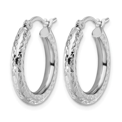 14K Weißgold Diamantiert 3mm Rund Creolen