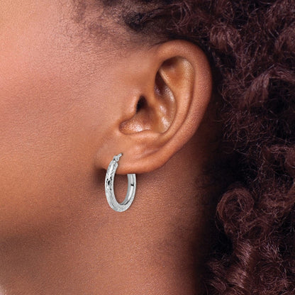 14K Weißgold Diamantiert 3mm Rund Creolen