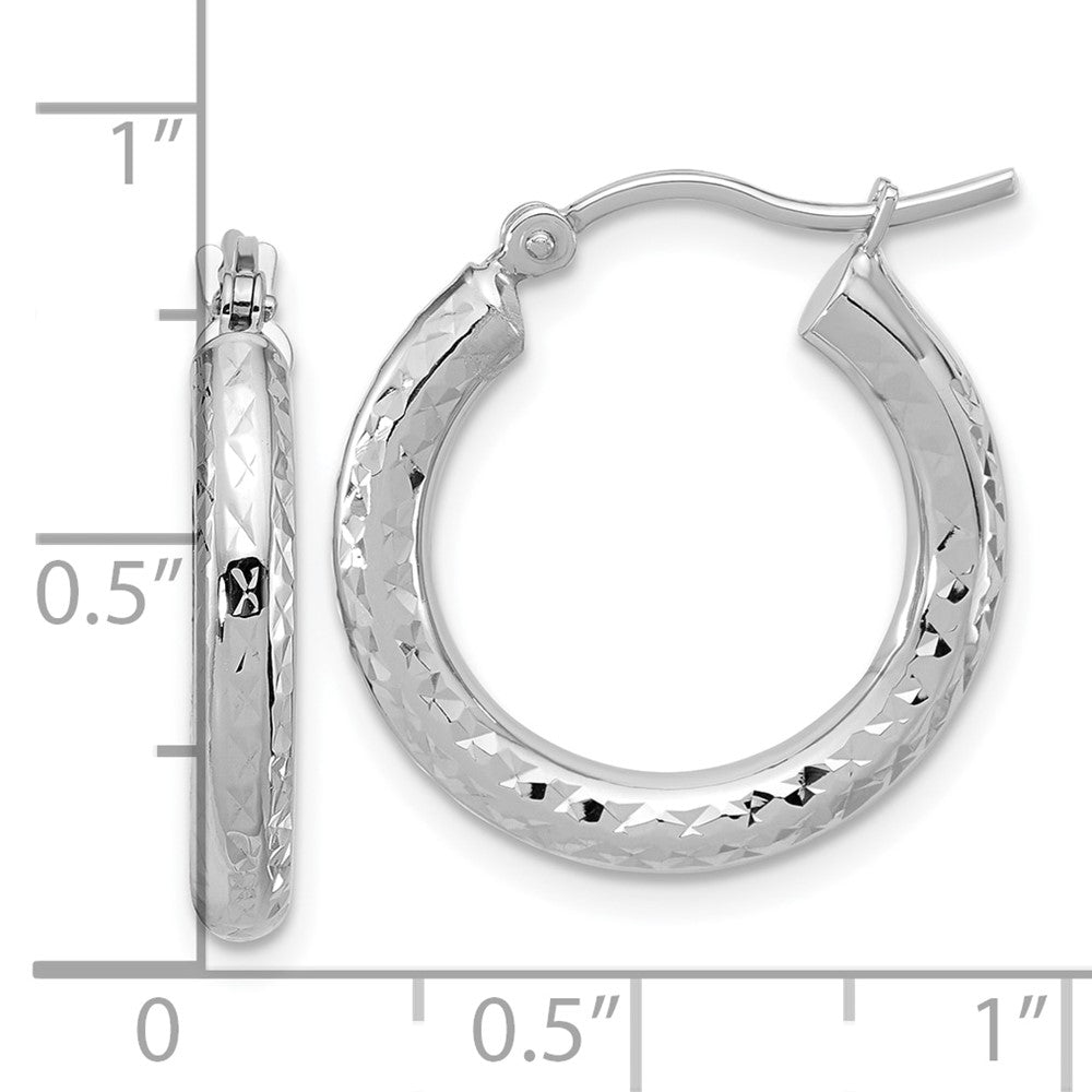 14K Weißgold Diamantiert 3mm Rund Creolen
