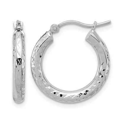 14K Weißgold Diamantiert 3mm Rund Creolen