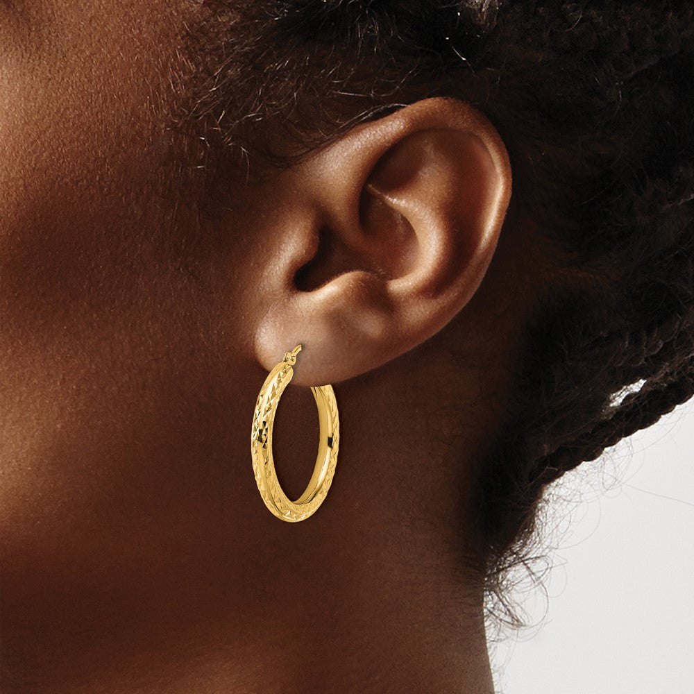 14K Gelbgold Diamantiert 3mm Rund Creolen