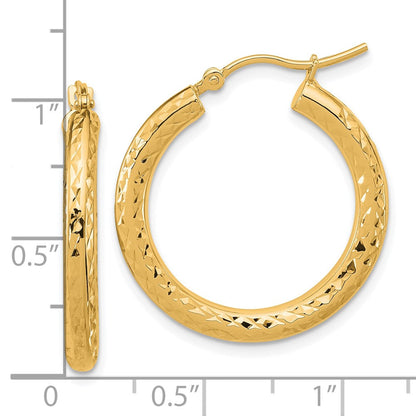 14K Gelbgold Diamantiert 3mm Rund Creolen