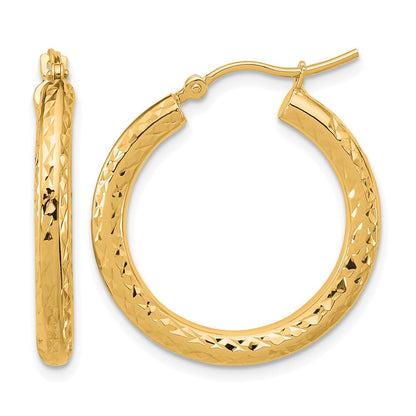 14K Gelbgold Diamantiert 3mm Rund Creolen