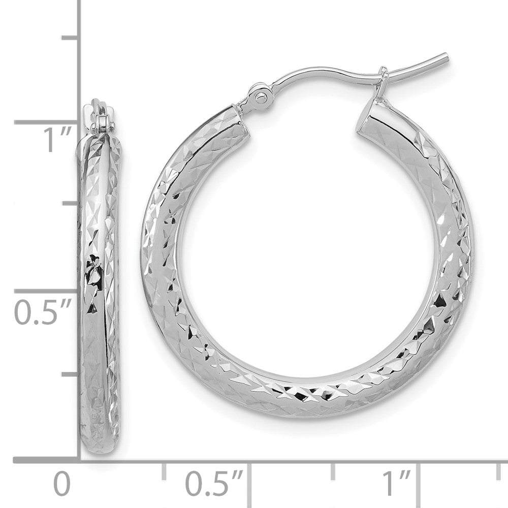 14K Weißgold Diamantiert 3mm Rund Creolen