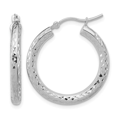 14K Weißgold Diamantiert 3mm Rund Creolen