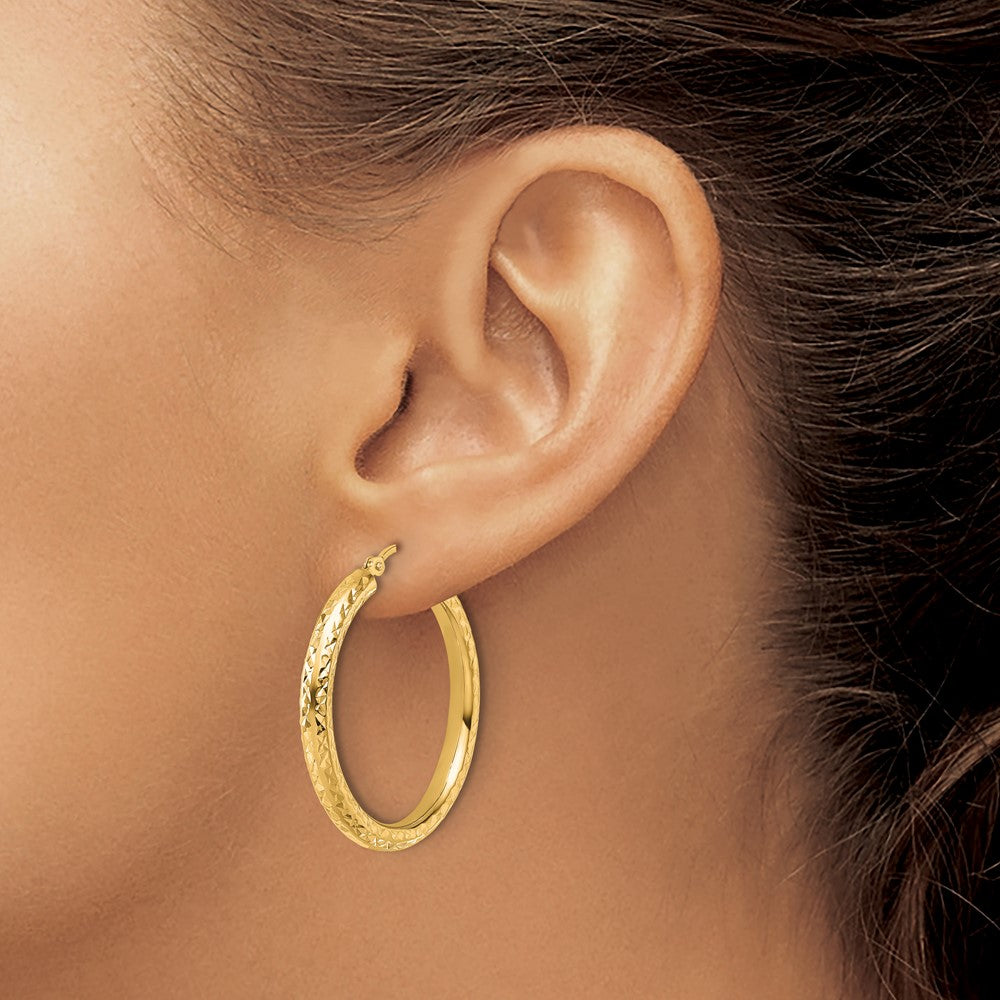 14K Gelbgold Diamantiert 3mm Rund Creolen