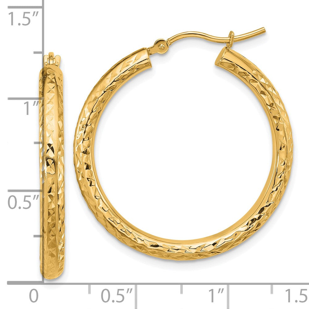 14K Gelbgold Diamantiert 3mm Rund Creolen