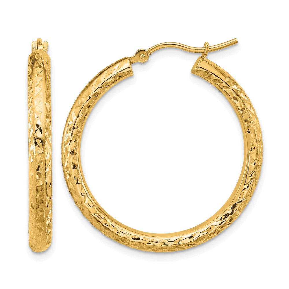 14K Gelbgold Diamantiert 3mm Rund Creolen