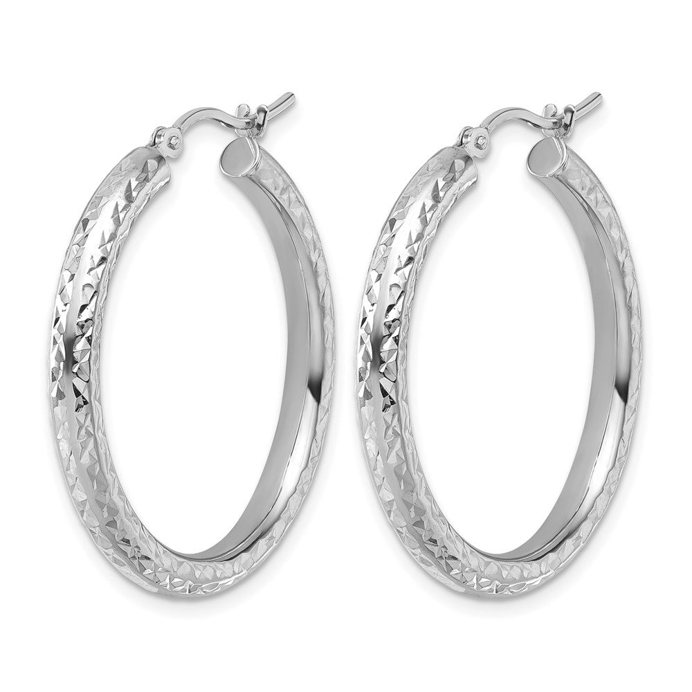 14K Weißgold Diamantiert 3mm Rund Creolen