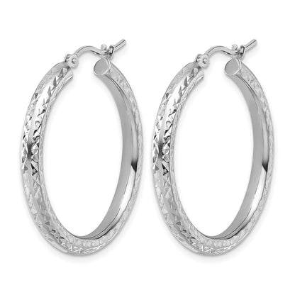 14K Weißgold Diamantiert 3mm Rund Creolen