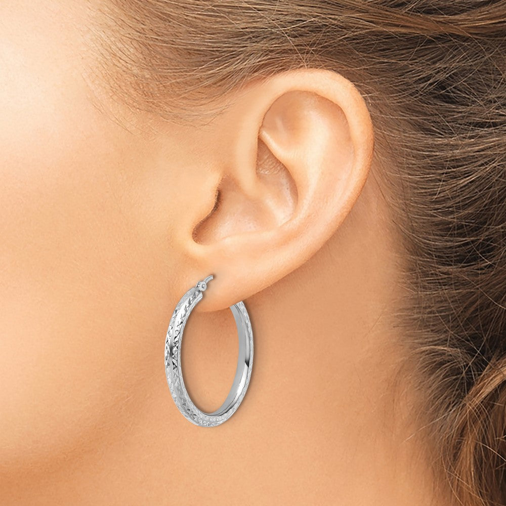 14K Weißgold Diamantiert 3mm Rund Creolen