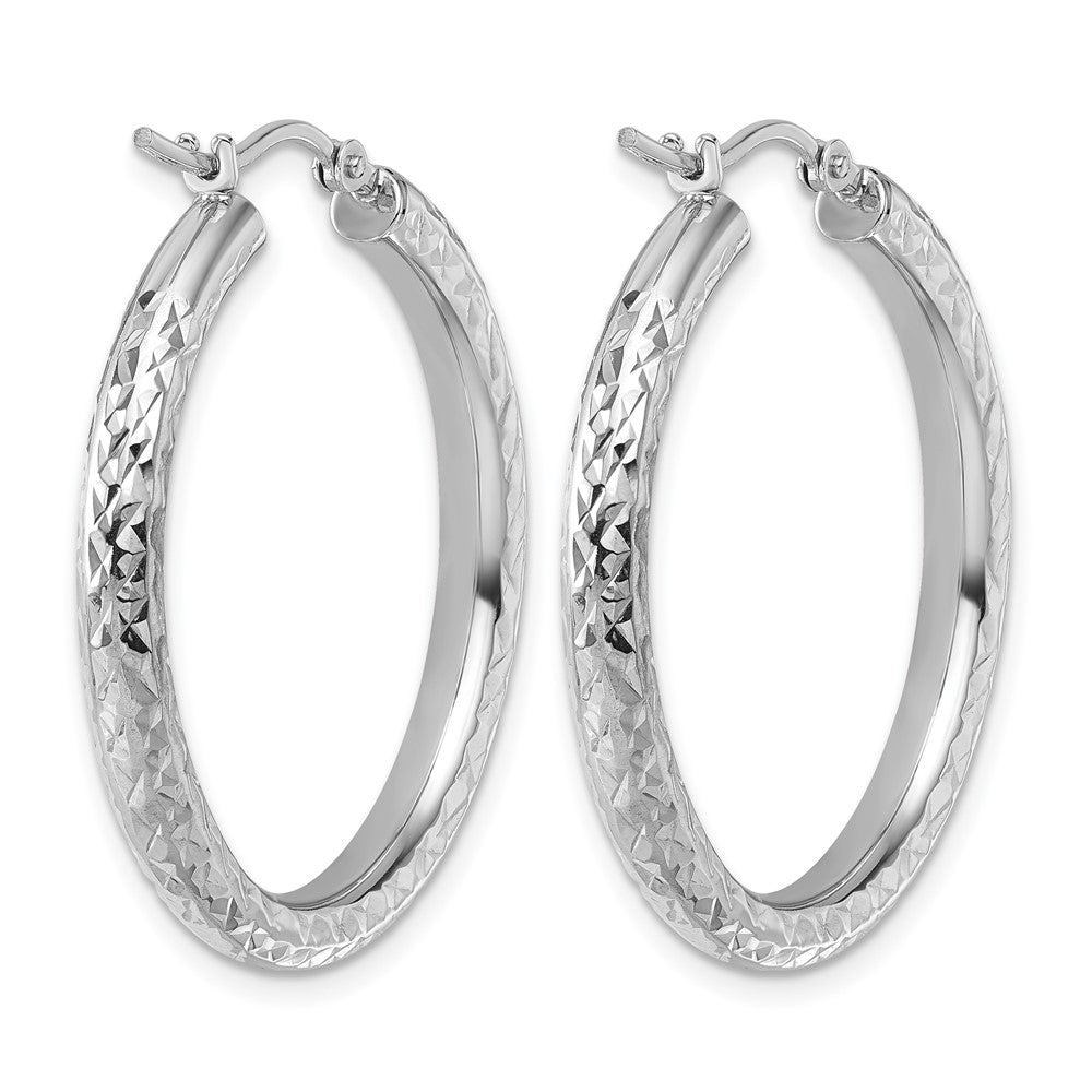 14K Weißgold Diamantiert 3mm Rund Creolen