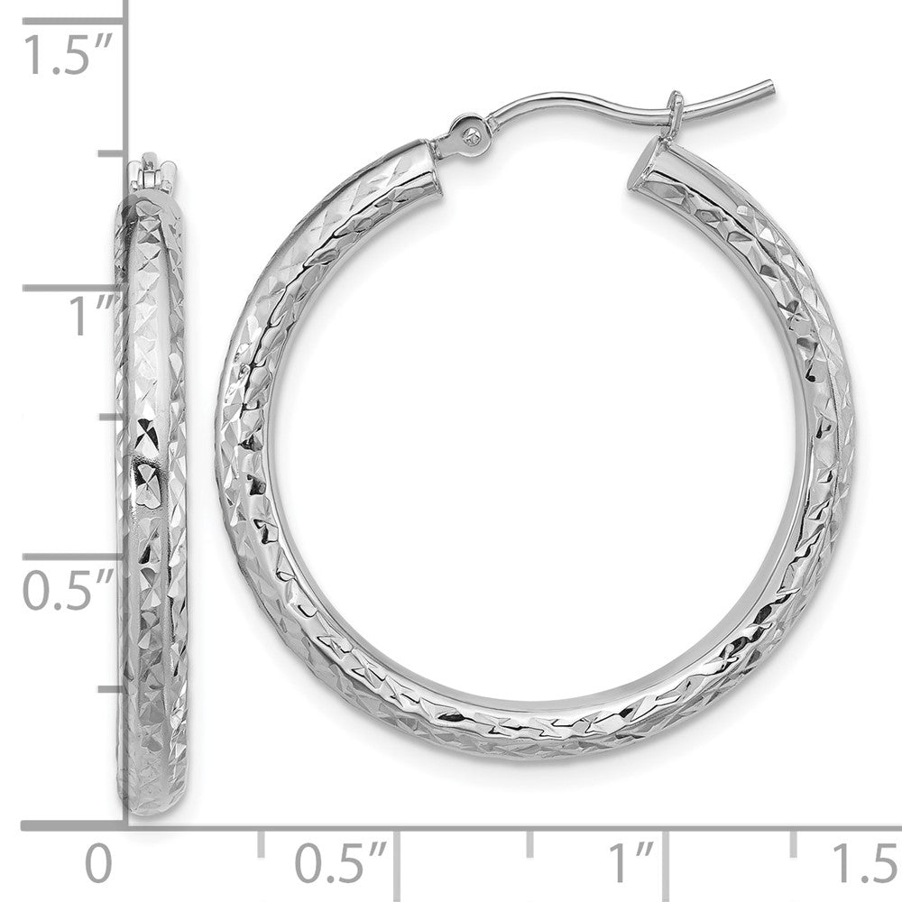 14K Weißgold Diamantiert 3mm Rund Creolen